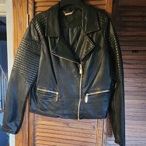 Women's Jou Jou Gold and Black Leather Motorcycle Jacket